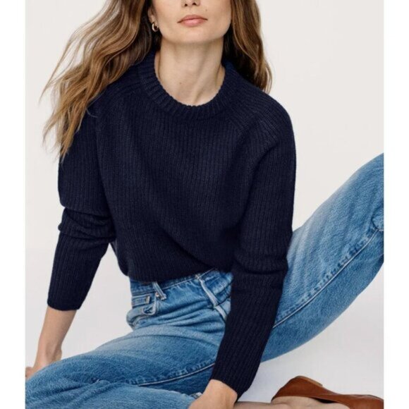 JENNI KAYNE Cashmere Fisherman Sweater in Navy Size XL - Picture 1 of 10